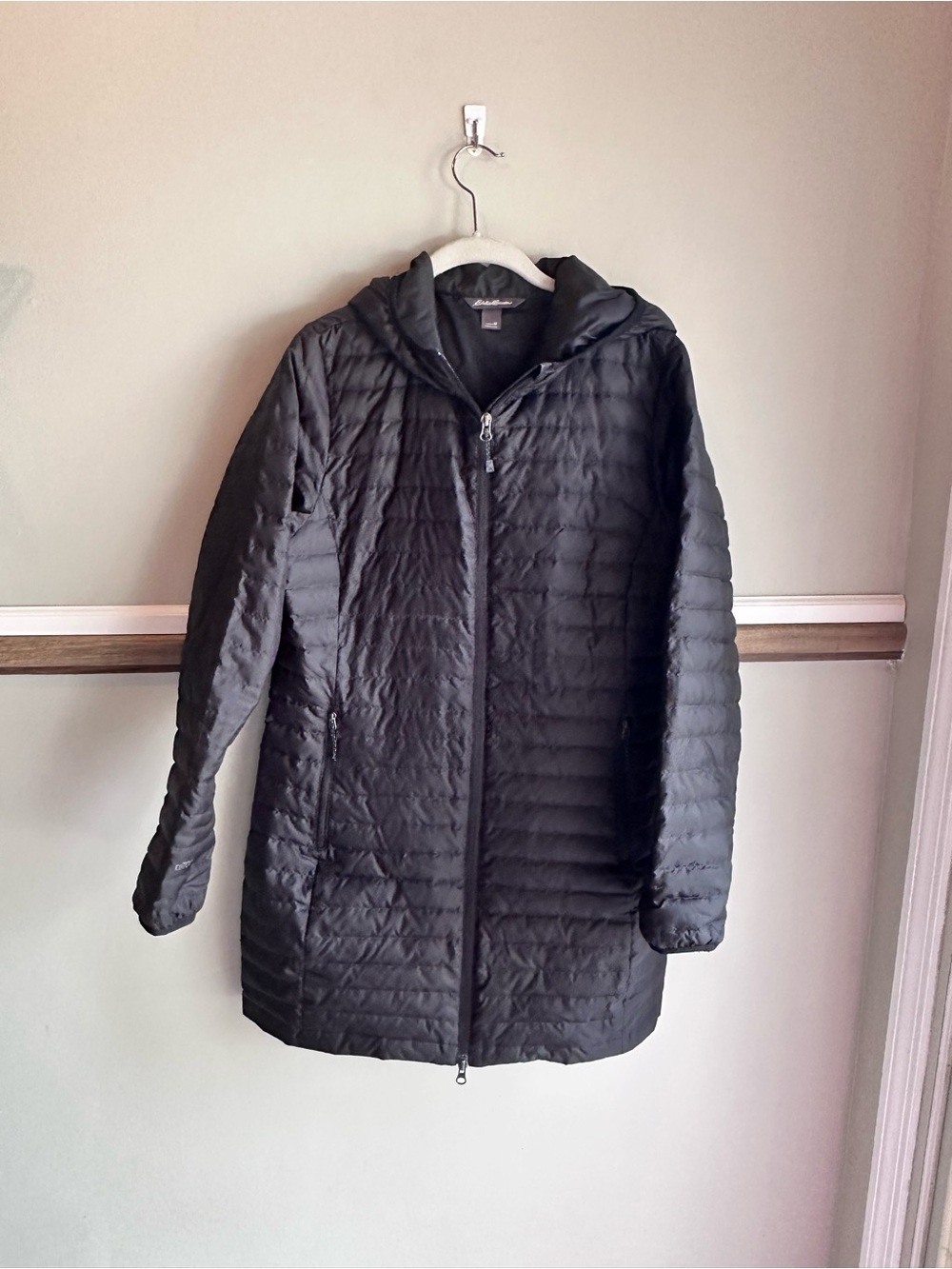 Eddie Bauer Microlight 700 Fill Down Hooded Black Parka Jacket